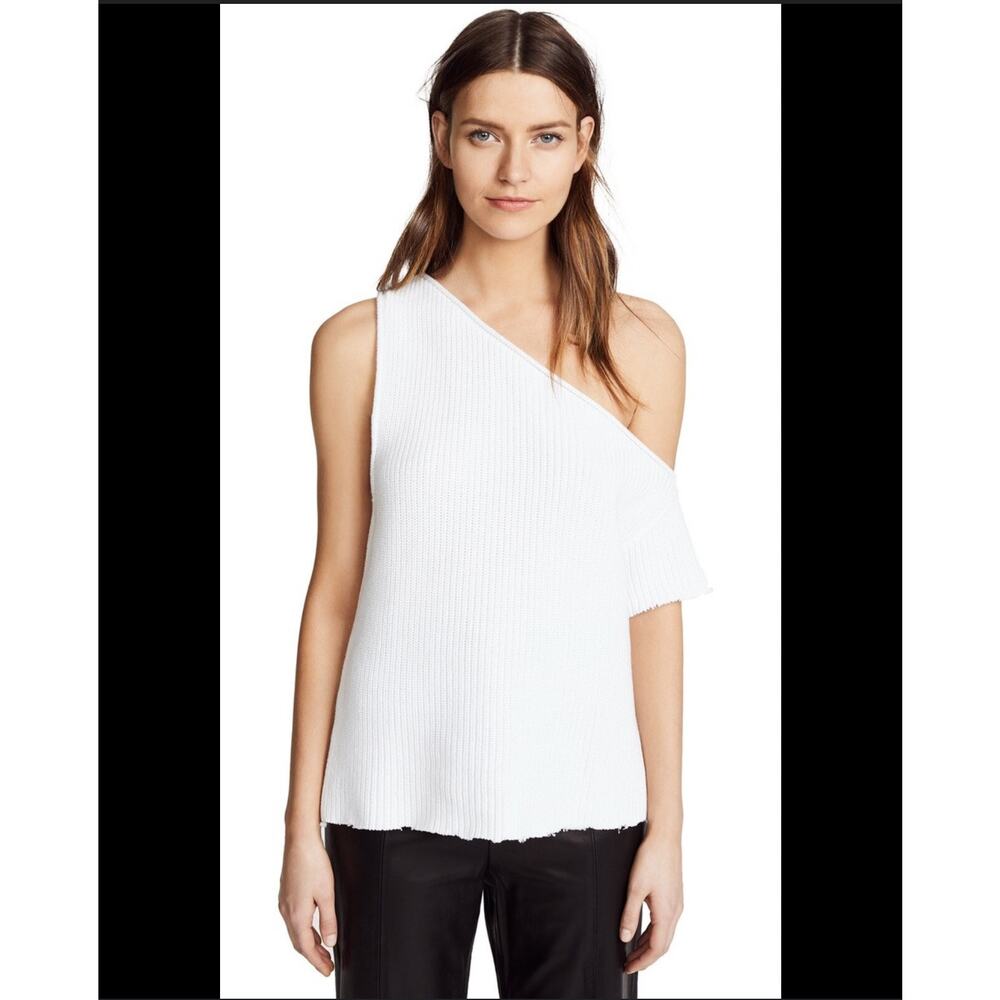 RTA Sloane Sweater Pale White One Shoulder Cotton Sleevless Tank Size Medium